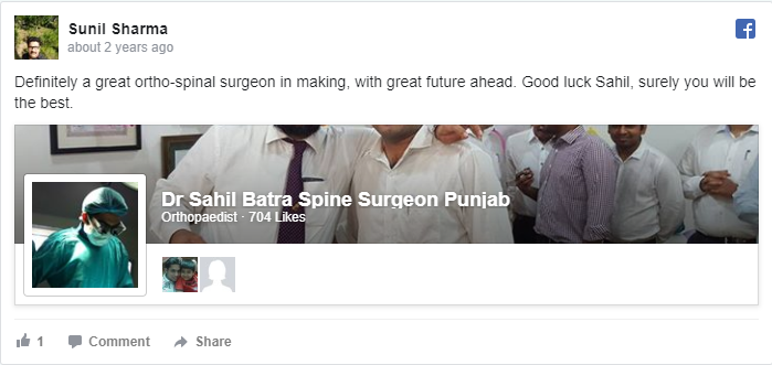 Patient Facebook review of Dr Sahil Batra, spine surgeon in Punjab